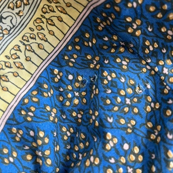 Vintage Handmade Prairie Folk Dress – Blue Floral Tiered Boho Midi XS - Picture 3 of 5